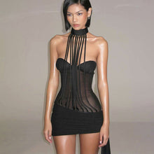 Load image into Gallery viewer, Autumn Winter Women Clothing Sexy Mesh Stitching Slim Slim Backless Halter Sheath Dress