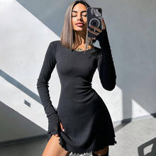 Load image into Gallery viewer, Women Clothing Autumn Winter Simple Solid Color Back Lace up Waist Controlled Dress