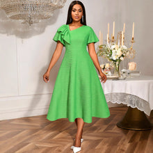 Load image into Gallery viewer, Water Ripple Diagonal Collar Party Dress Asymmetric Ruffled Waist A line Dress