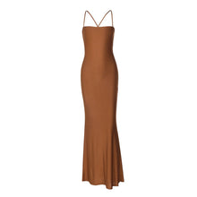 Load image into Gallery viewer, Women Clothing Summer Solid Color Tube Top Backless Stitching Hollow Out Cutout out Tied Slim Fit Slimming Dress Women