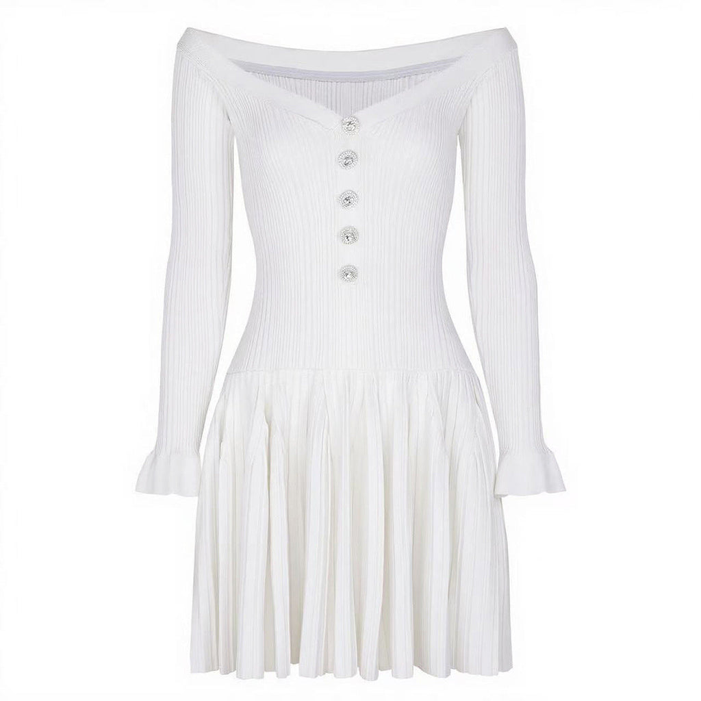 Autumn Long Sleeve off Shoulder off Shoulder Knitted All Matching Slim Fit Slimming Dress