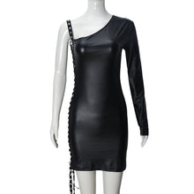 Load image into Gallery viewer, Women Clothing Dress Diagonal Collar Ribbon Hollow Out Cutout out Strap Single Side Long Sleeve Pullover Hip for Women