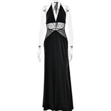 Load image into Gallery viewer, Summer Elegant Deep V Plunge Silky Satin Dress Stitching Halter Waist Tight Sexy Dress