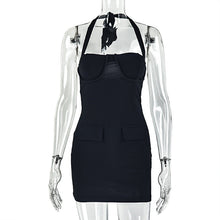 Load image into Gallery viewer, Solid Color Halter Women Clothing Close Fitting Slimming Pleated Hip Dress Short Elegant Backless Dress