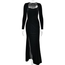 Load image into Gallery viewer, Women Clothing Sexy Slit Square Collar Dress Fashionable Elegant Velvet Pleated Dress