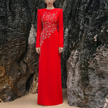 Load image into Gallery viewer, Handmade Beads Rhinestones Slim Long Sleeve Bandage One Piece Dress Elegant Graceful Party Dress