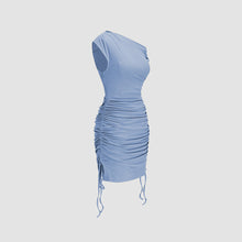 Load image into Gallery viewer, Popular Fashionable Knitted Sleeveless Design Oblique Shoulder Pleated Waist Tight Flab Hiding Hip Dress