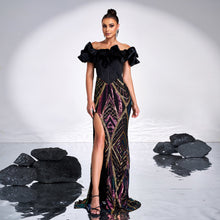 Load image into Gallery viewer, Women Clothing High Grade off Neck Slim Fit Cocktail Sequined Split Long Evening Dress for Women