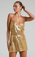 Load image into Gallery viewer, Autumn Winter Women Clothing Dress Sleeveless Sexy Nightclub Sequ V neck Strap Short Dress