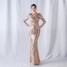 Load image into Gallery viewer, Positioning Floral Cutting Craft Magic Color Sequin Annual Meeting Wedding Long Sleeve Evening Dress