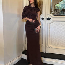 Load image into Gallery viewer, Women Clothing Summer Oblique Shoulder Design Skinny Sheath Pleated Irregular Asymmetric Dress