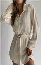 Load image into Gallery viewer, Spring Summer Popular Fashionable Pleated Long Sleeved Shirt Belt Dress