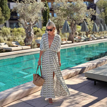 Load image into Gallery viewer, Summer Dress Printed V neck Waist Tight Holiday Swing Dress Women