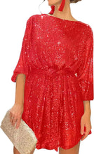 Load image into Gallery viewer, Summer Sequined Round Neck Long Sleeve Casual Loose Beaded Dress