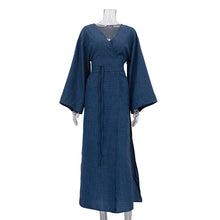 Load image into Gallery viewer, Casual Cross Design Lace up Dress Women V neck Long Sleeve Split High Waist Maxi Dress