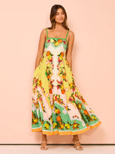 Load image into Gallery viewer, Dress Women Clothing Spaghetti Strap Floral Print Linen 9 Color Large Swing Dress