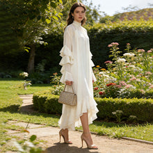 Load image into Gallery viewer, Spring High Neck Ruffled Maxi Dress Bell Sleeve Irregular Asymmetric Neck Loose Slimming Two Piece Dress