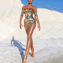 Load image into Gallery viewer, Summer Women Clothing Dress Sequined off Shoulder Sexy Mesh See through Long Evening Dress