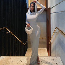 Load image into Gallery viewer, Women Clothing Summer Hooded High Elastic Long Sleeve Split Elegant Slim Dress
