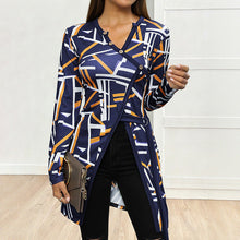 Load image into Gallery viewer, Geometric Abstract Printing Long T shirt V neck Slim Fit Slit Top Women Clothing