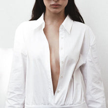 Load image into Gallery viewer, Women Clothing Spring Summer White Office Pleated A line Dress Collared Long Sleeve Shirt Dress Women