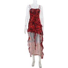 Load image into Gallery viewer, Summer Rose Print Tube Top Irregular Asymmetric Elegant Trailing Mesh Camisole Dress Slim Fit