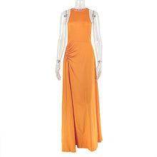 Load image into Gallery viewer, Women Clothing Fitted Waist Pleated Design Hip Dress Round Neck Sleeveless Dress