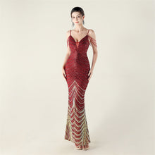 Load image into Gallery viewer, Deep V Plunge neck Wave Gradient Sequin Evening Dress Positioning Floral Cutting Craft Beaded Cocktail Battle Gown