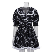 Load image into Gallery viewer, Women Digital Printed Peter Pan Collar Puff Sleeve High Waist Contrast Color A line Dress