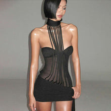 Load image into Gallery viewer, Autumn Winter Women Clothing Sexy Mesh Stitching Slim Slim Backless Halter Sheath Dress