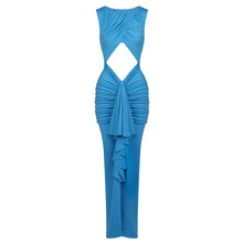 Load image into Gallery viewer, Elegant Stitching Sexy Dress Blue Hollow Out Cutout High Waist Slim Fit Dress Women