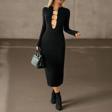 Load image into Gallery viewer, Women Clothing Autumn Solid Color Long Sleeved Hip Dress