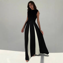 Load image into Gallery viewer, Elegant round Neck Sleeveless Waist Color Contrast Patchwork Dress Evening Dress Women Dress