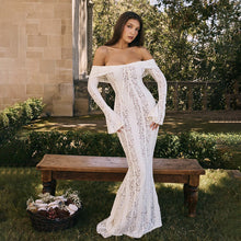 Load image into Gallery viewer, Autumn Winter Women Clothing off Neck Sexy Long Sleeve off Shoulder Lace Hollow Out Cutout out Slim Fit Fishtail
