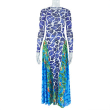 Load image into Gallery viewer, Printing Special Women Clothing Slightly Transparent Waist Slimming Hip Dress High Collar Long Sleeve Office Length Dress