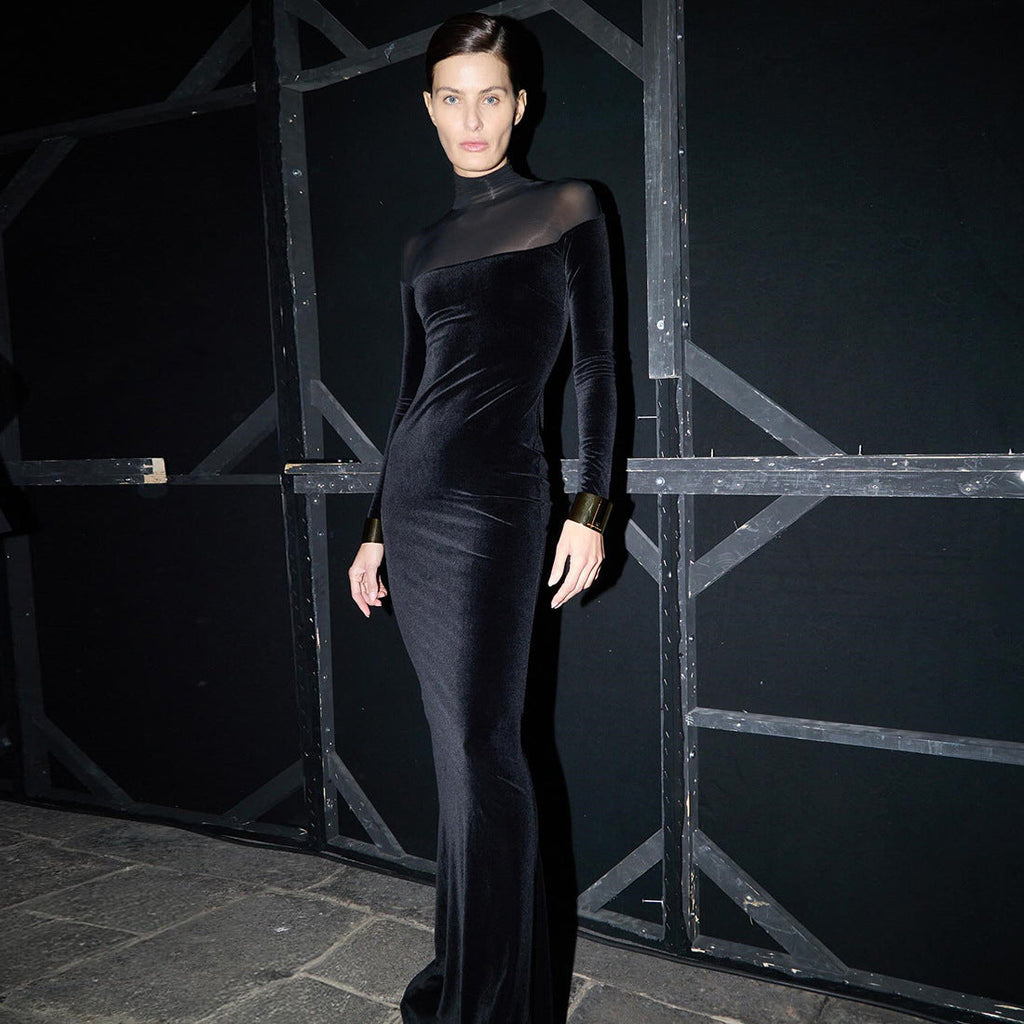 Autumn Winter Women High Collar Long Sleeve Elegant Graceful Slim Solid Color Slimming Dress