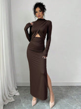 Load image into Gallery viewer, Autumn Winter Sexy Slit Slim Fitting Cropped Outfit Long Sleeve Mid Length Long Sleeve Dress