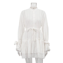 Load image into Gallery viewer, French Autumn Dress Women Clothing Stand up Collar Tie Ruffled Long Sleeve Short Dress