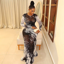 Load image into Gallery viewer, Personality Women Printed Wear Straight Hip Colorblock round Neck Long Sleeved Dress