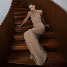Load image into Gallery viewer, Women Clothing Autumn Winter Elegant Sexy Slim Hollow Out Cutout Pleated Turtleneck Solid Color Dress