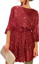 Load image into Gallery viewer, Summer Sequined Round Neck Long Sleeve Casual Loose Beaded Dress