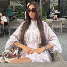 Load image into Gallery viewer, French Short Print Elegant Dress for Women Stand up Collar Flared Sleeves Single Breasted Lace up A line Dress