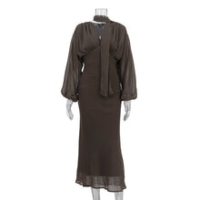 Load image into Gallery viewer, Elegant Women Clothing Autumn Design Pleated Dress Fashionable Scarf V neck Long Sleeve Narrow Maxi Dress