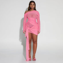 Load image into Gallery viewer, Spring Summer Women Wear Off Neck Design Sexy Pleated Dress Dopamine Sexy