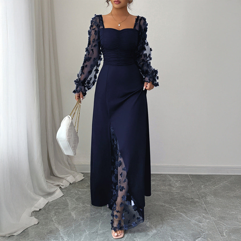Elegant Dignified Hollow Out Cutout Long Sleeve Long Dress Women Clothing Autumn Winter