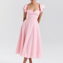 Load image into Gallery viewer, Women Wear Pink Sexy Square Neck Fitted Waist Backless Mid Length Dress French Dress