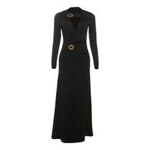 Load image into Gallery viewer, Fall Women Clothing Sexy Deep V Plunge neck Split Dress Solid Color Dress Women