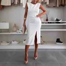 Load image into Gallery viewer, round Neck Elegant Split Solid Color Slim Fit Dress Women