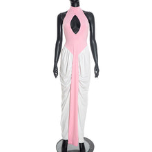 Load image into Gallery viewer, Women Clothing Winter Halter Sleeveless round Neck Hollow Out Cutout Contrast Color Ribbon Slit Maxi Dress