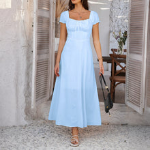 Load image into Gallery viewer, Spring Summer Elegant Solid Color Tied Pleating Puff Sleeve French Dress Women Clothing